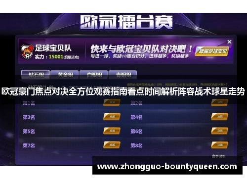 欧冠豪门焦点对决全方位观赛指南看点时间解析阵容战术球星走势